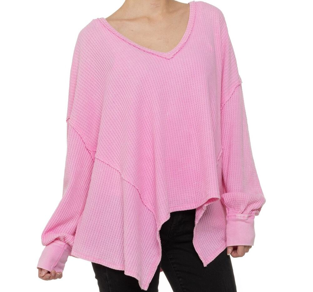 Free People Pink Sugar Magnolia Long Sleeve Coraline Thermal Shirt XL NEW